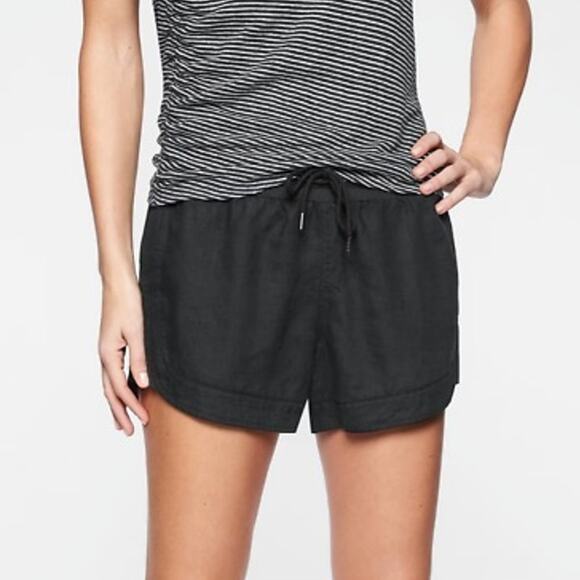 Athleta Size 2 Shorts Beachside Bali Linen Black Drawstring Pull On Women's - Picture 1 of 13